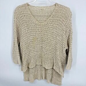 Eileen Fisher Open Knit Sweater Sz PM Boho Resort Minimalist Neutral Linen Blend